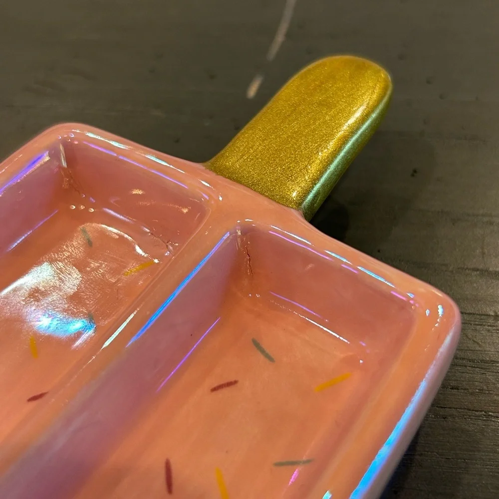 Pink Popsicle Shaped Ceramic Jewelry Trinket Tray